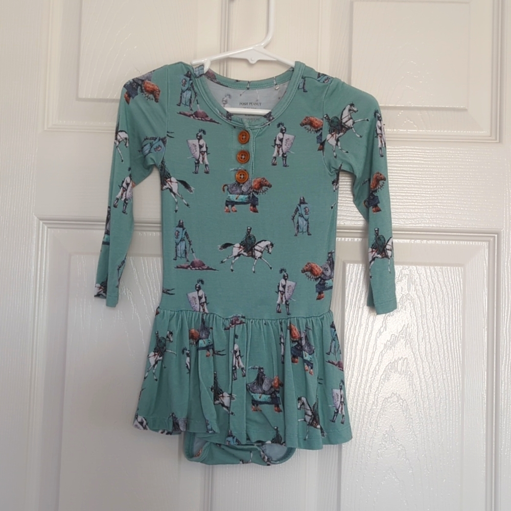 Posh Peanut Henley Twirl Skirt Bodysuit Knights & Horses